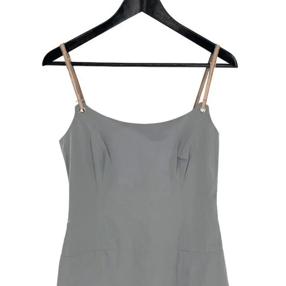 Elise Gug‎ Womens Spaghetti Strap Back Slit Lined Maxi Dress Gray Size 36